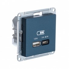 ATLASDESIGN USB РОЗЕТКА A + тип-C 45Вт высокоскор.заряд. QC,PD, мех., ИЗУМРУД