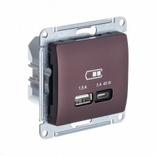 Systeme Electric Glossa Баклажановый USB Розетка A + тип-C 45W высокоскор.заряд. QC,PD, мех.
