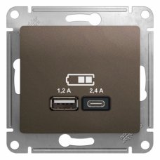 Systeme Electric Glossa Шоколад Розетка USB A+С, 5В/2,4А, 2х5В/1,2А