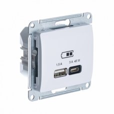 Systeme Electric Glossa Белый USB Розетка A + тип-C 45W высокоскорост. зарядка QC, PD, мех.