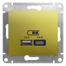 Systeme Electric Glossa Фисташковый Розетка USB A+С, 5В/2,4А, 2х5В/1,2 А