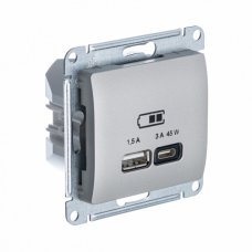 Systeme Electric Glossa Платина USB Розетка A + тип-C 45W высокоскор.заряд. QC, PD, мех.