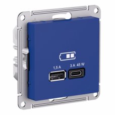 Systeme Electric AtlasDesign Аквамарин Розетка USB A + тип-C 45Вт высокоскор.заряд. QC,PD, механизм
