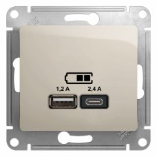 Systeme Electric Glossa Молочный Розетка USB A+С, 5В/2,4А, 2х5В/1,2 А
