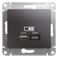 Systeme Electric Glossa Графит Розетка USB A+С, 5В/2,4А, 2х5В/1,2А