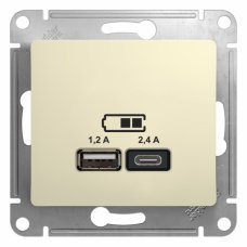Systeme Electric Glossa Беж Розетка USB A+С, 5В/2,4А, 2х5В/1,2А