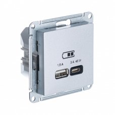 ATLASDESIGN USB РОЗЕТКА A + тип-C 45Вт высокоскор.заряд. QC,PD, мех.,АЛЮМИНИЙ