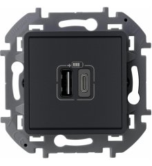Legrand INSPIRIA Антрацит Зарядное устройство с двумя USB-разьемами A-C 240В/5В 3000мА