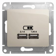 Systeme Electric Glossa Молочный Розетка USB 5В/2,1А, 2х5В/1,05А