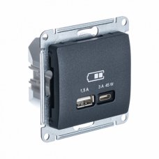 Systeme Electric Glossa Антрацит USB Розетка A + тип-C 45W высокоскор.заряд. QC, PD, мех.