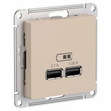 Systeme Electric AtlasDesign Песочный Розетка USB A+A, 5В/2,1 А, 2х5В/1,05 А, механизм