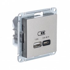 ATLASDESIGN USB РОЗЕТКА A + тип-C 45Вт высокоскор.заряд. QC,PD, мех., ШАМПАНЬ