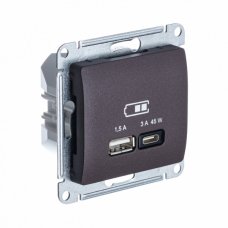 Systeme Electric Glossa Шоколад USB Розетка A + тип-C 45W высокоскор.заряд. QC, PD, мех.
