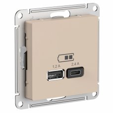 Systeme Electric AtlasDesign Песочный Розетка USB A+С, 5В/2,4А, 2х5В/1,2А, механизм