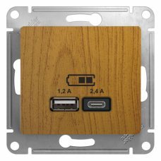 Systeme Electric Glossa Дерево Дуб Розетка USB A+С, 5В/2,4А, 2х5В/1,2А