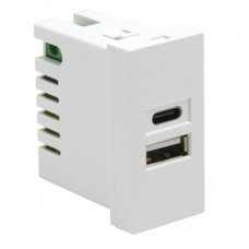 Donel USB зарядное устройство, 2.1A, Type A + C, 1 мод., бел. (22.5х45мм) DUSB2100WCF